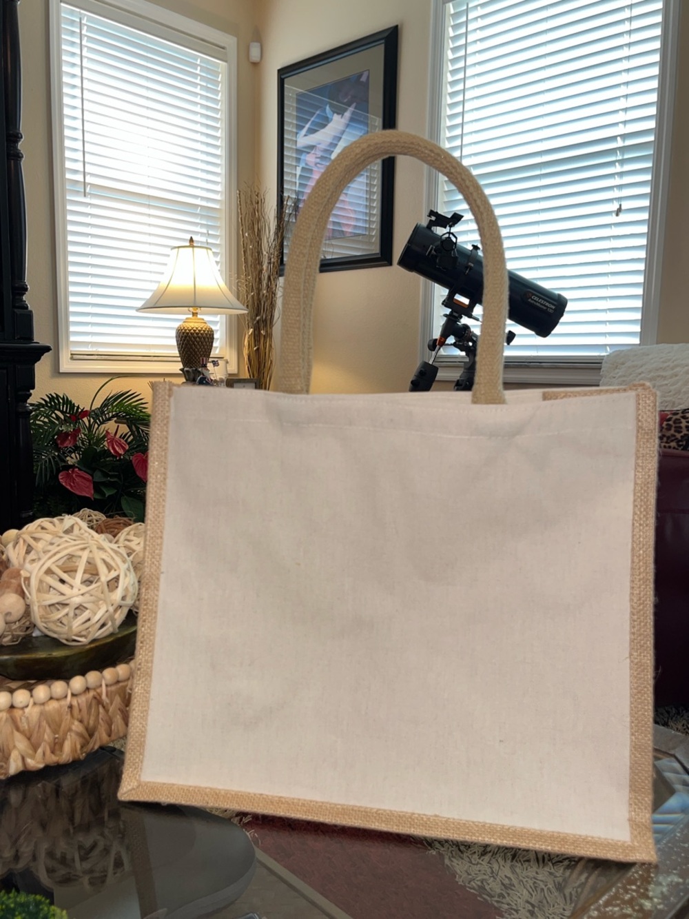 Canvas Tote Bag with Jute Trim - Natural